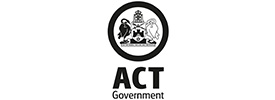 ACT Government logo featuring a circular black and white emblem with a shield, a black bird on the left, a white bird on the right, and the words ACT Government below—often seen at events with Scott Dutton keynote speaker Australia.