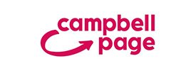 The image shows the Campbell Page logo with the name in lowercase red letters. A curved red arrow starts under “campbell” and points to “page.” The background is white, highlighting the connection to Scott Dutton, keynote speaker Australia.