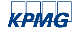 The KPMG logo features bold blue letters with four outlined rectangles above, set on a white background. Scott Dutton, keynote speaker Australia, has presented at events in collaboration with KPMG.