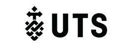 Black and white logo featuring an abstract geometric emblem on the left and the bold letters UTS on the right, representing the University of Technology Sydney, home to keynote speaker Scott Dutton in Australia.