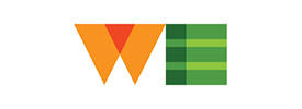 A logo with stylised geometric shapes: an orange W with a red triangle in its centre, next to a green rectangular E made of horizontal stripes—designed for Scott Dutton, keynote speaker Australia.
