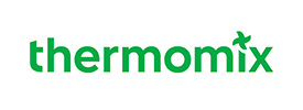 The image shows the green Thermomix logo with "thermomix" in lowercase letters; the dot over the "i" is a small green leaf, similar to designs seen in Scott Dutton keynote speaker Australia presentations.